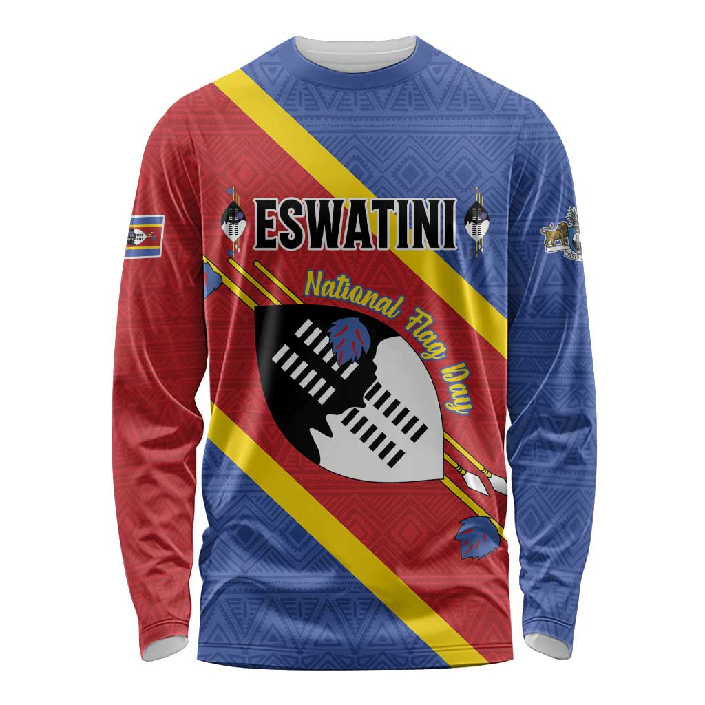 Personalized Eswatini National Flag Day Long Sleeve Shirt Nguni Shield Flag Style