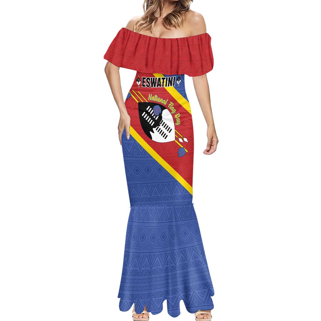 Personalized Eswatini National Flag Day Mermaid Dress Nguni Shield Flag Style