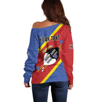 Personalized Eswatini National Flag Day Off Shoulder Sweater Nguni Shield Flag Style