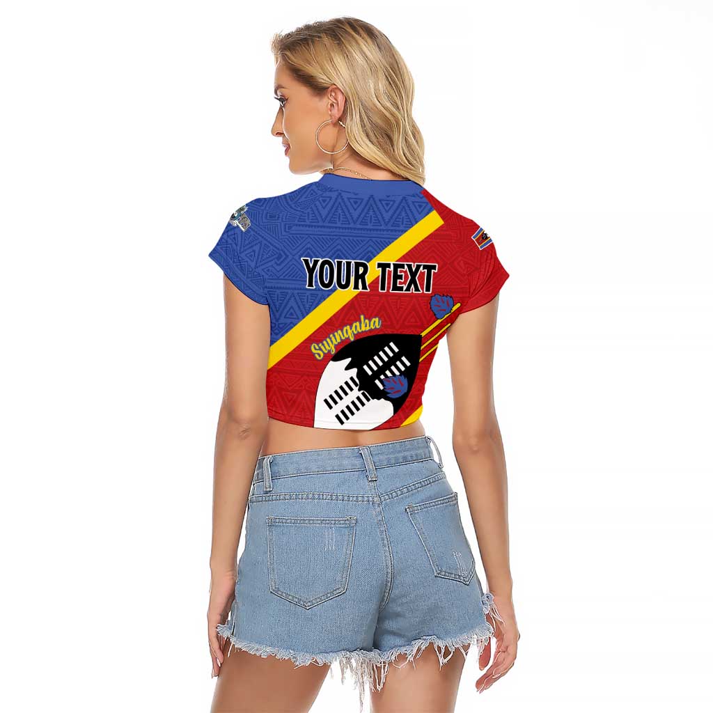 Personalized Eswatini National Flag Day Raglan Cropped T Shirt Nguni Shield Flag Style