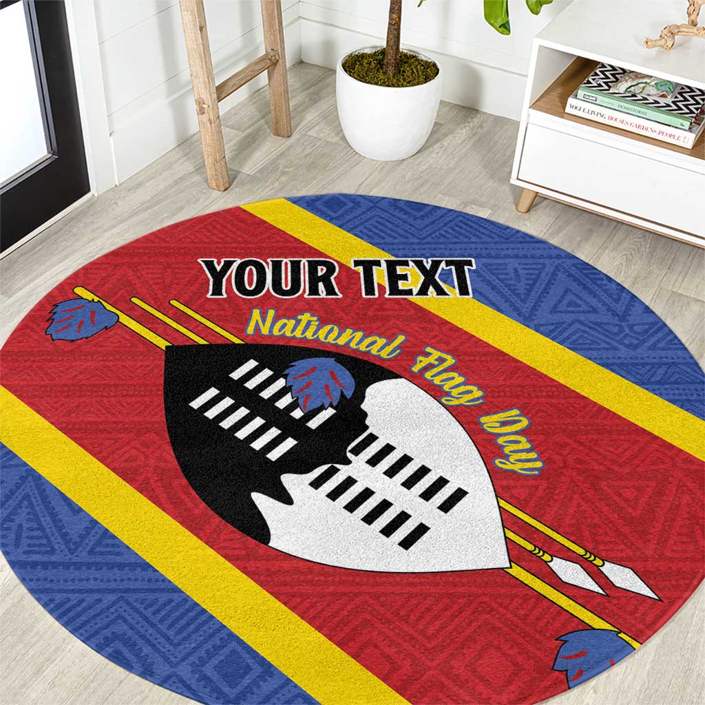 Personalized Eswatini National Flag Day Round Carpet Nguni Shield Flag Style