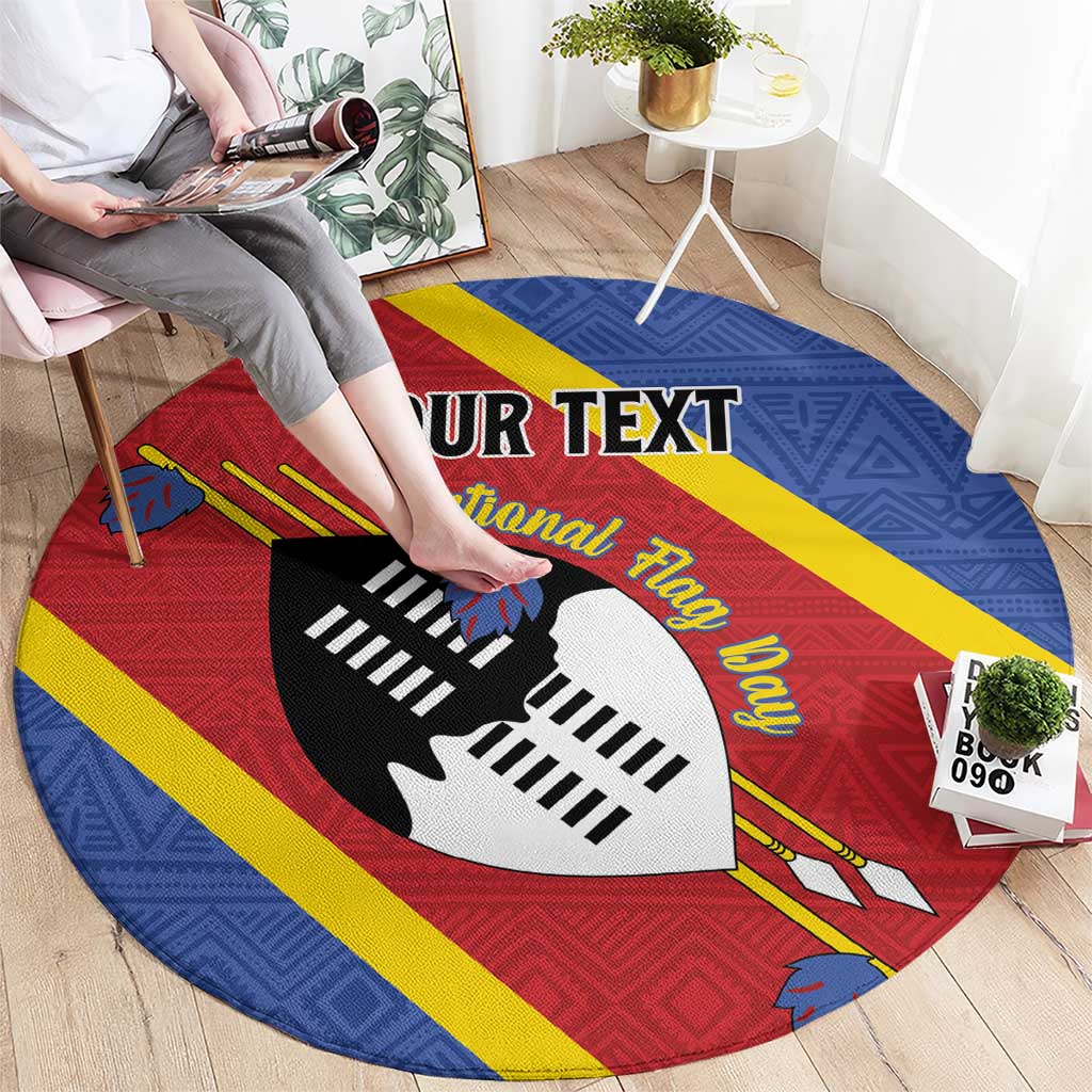 Personalized Eswatini National Flag Day Round Carpet Nguni Shield Flag Style