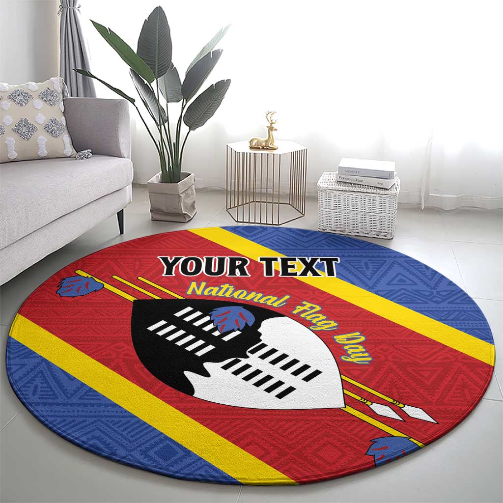 Personalized Eswatini National Flag Day Round Carpet Nguni Shield Flag Style
