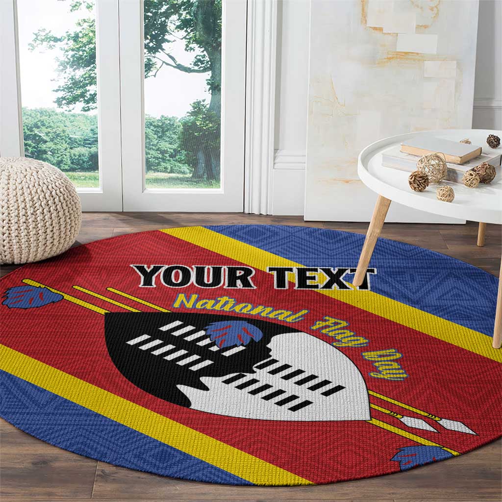 Personalized Eswatini National Flag Day Round Carpet Nguni Shield Flag Style