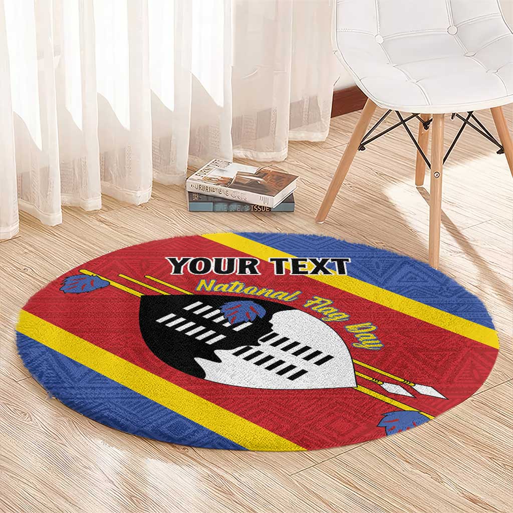 Personalized Eswatini National Flag Day Round Carpet Nguni Shield Flag Style