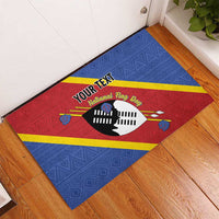 Personalized Eswatini National Flag Day Rubber Doormat Nguni Shield Flag Style