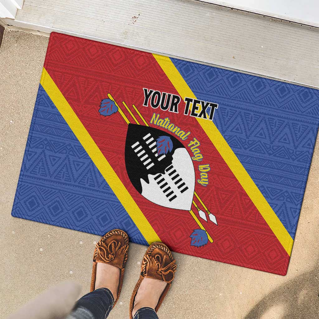 Personalized Eswatini National Flag Day Rubber Doormat Nguni Shield Flag Style