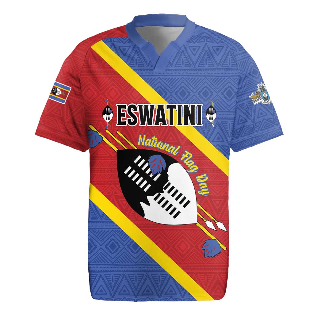 Personalized Eswatini National Flag Day Rugby Jersey Nguni Shield Flag Style
