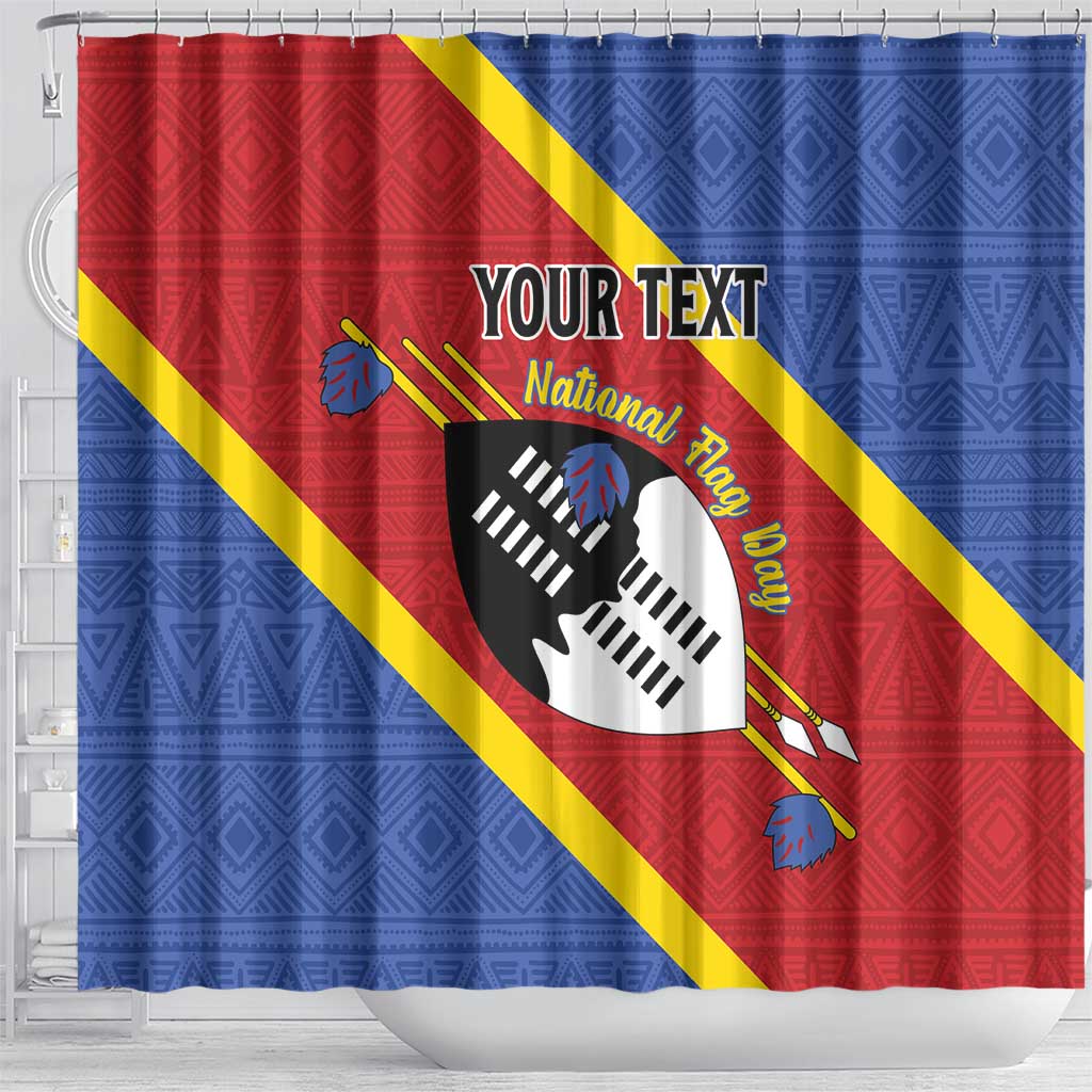 Personalized Eswatini National Flag Day Shower Curtain Nguni Shield Flag Style