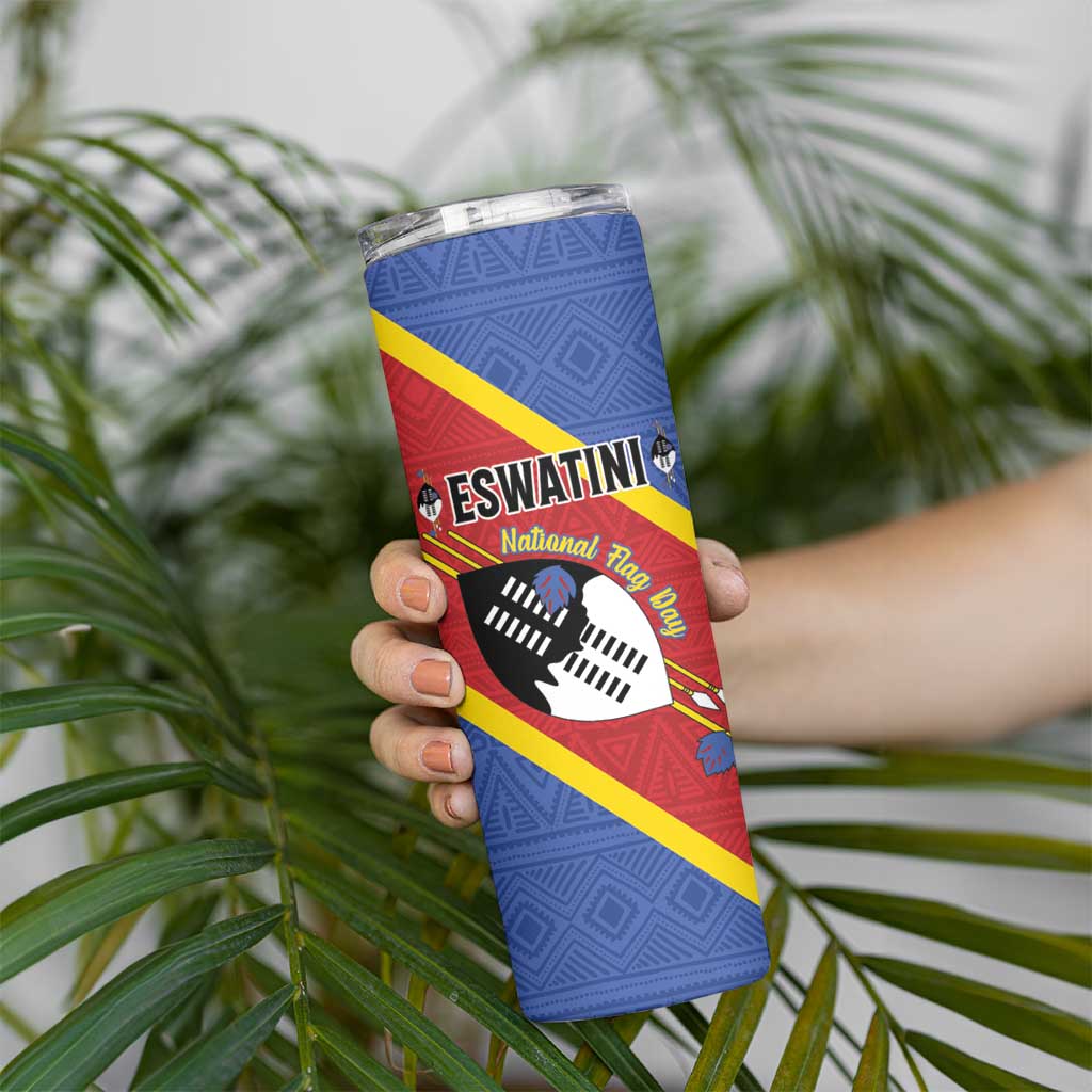 Personalized Eswatini National Flag Day Skinny Tumbler Nguni Shield Flag Style