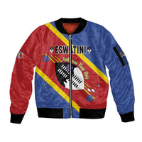 Personalized Eswatini National Flag Day Sleeve Zip Bomber Jacket Nguni Shield Flag Style