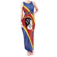 Personalized Eswatini National Flag Day Tank Maxi Dress Nguni Shield Flag Style