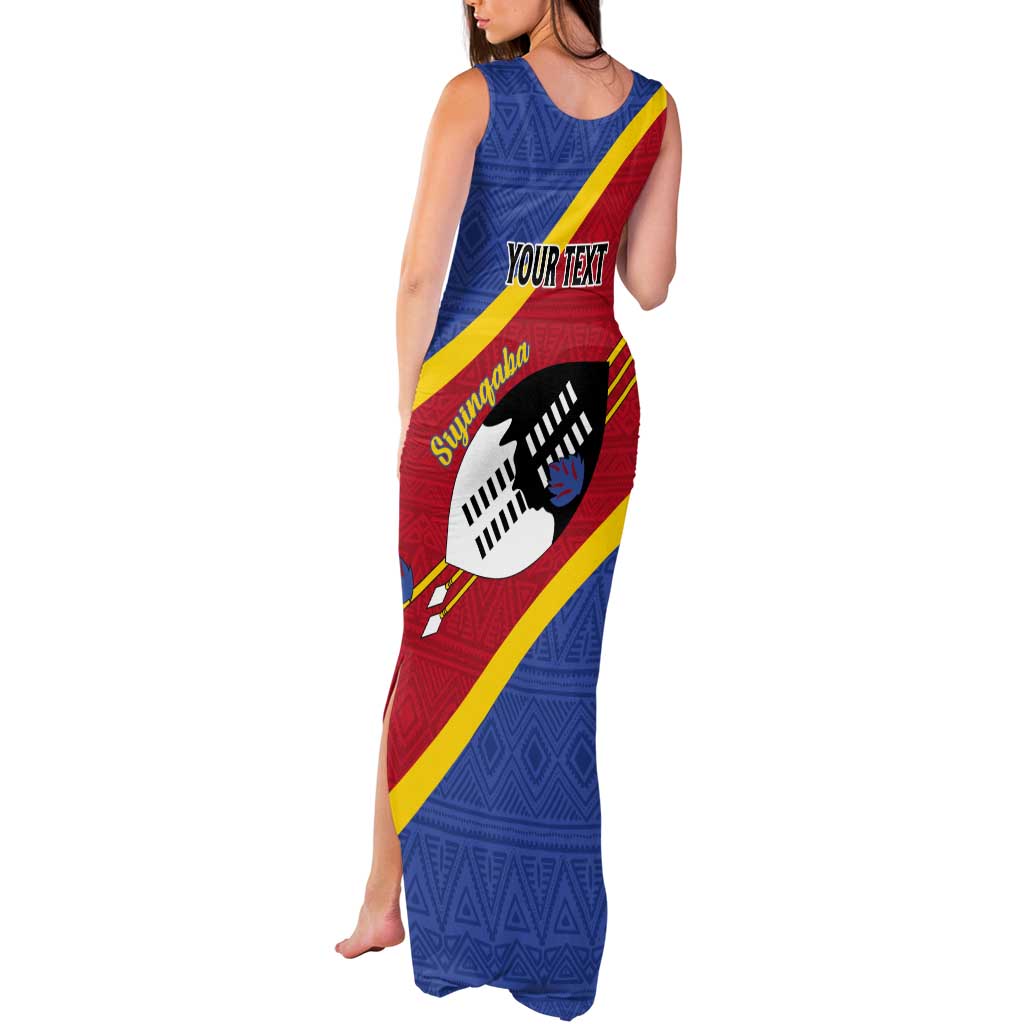 Personalized Eswatini National Flag Day Tank Maxi Dress Nguni Shield Flag Style