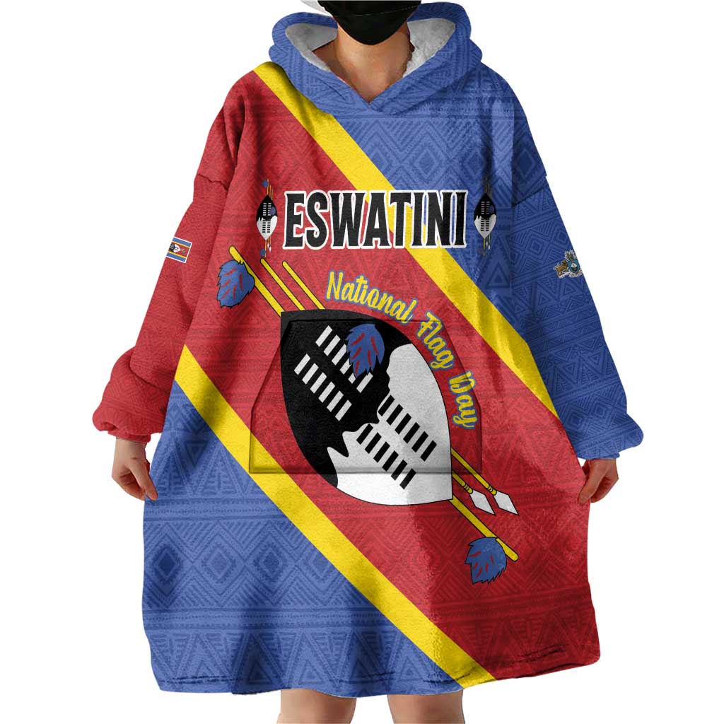 Personalized Eswatini National Flag Day Wearable Blanket Hoodie Nguni Shield Flag Style
