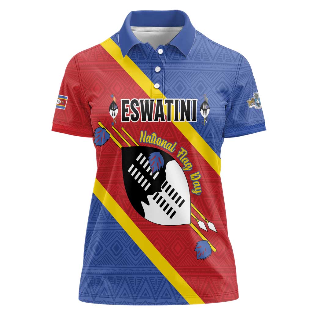 Personalized Eswatini National Flag Day Women Polo Shirt Nguni Shield Flag Style