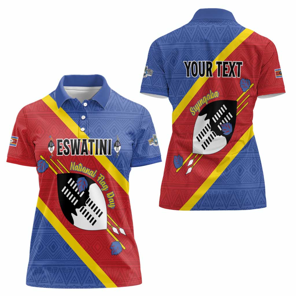 Personalized Eswatini National Flag Day Women Polo Shirt Nguni Shield Flag Style