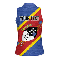Personalized Eswatini National Flag Day Women Sleeveless Polo Shirt Nguni Shield Flag Style