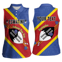 Personalized Eswatini National Flag Day Women Sleeveless Polo Shirt Nguni Shield Flag Style