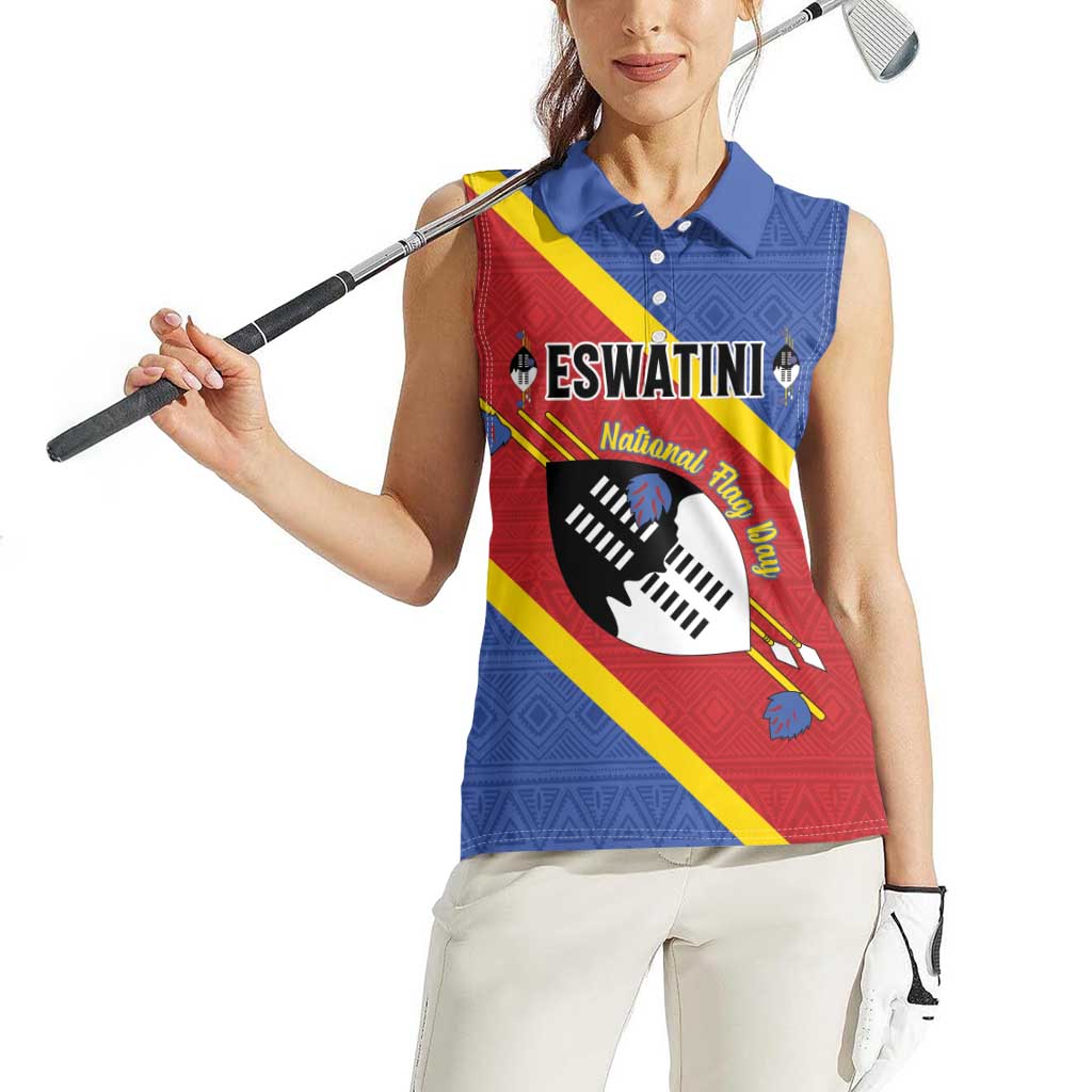 Personalized Eswatini National Flag Day Women Sleeveless Polo Shirt Nguni Shield Flag Style
