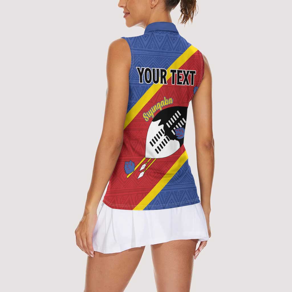 Personalized Eswatini National Flag Day Women Sleeveless Polo Shirt Nguni Shield Flag Style