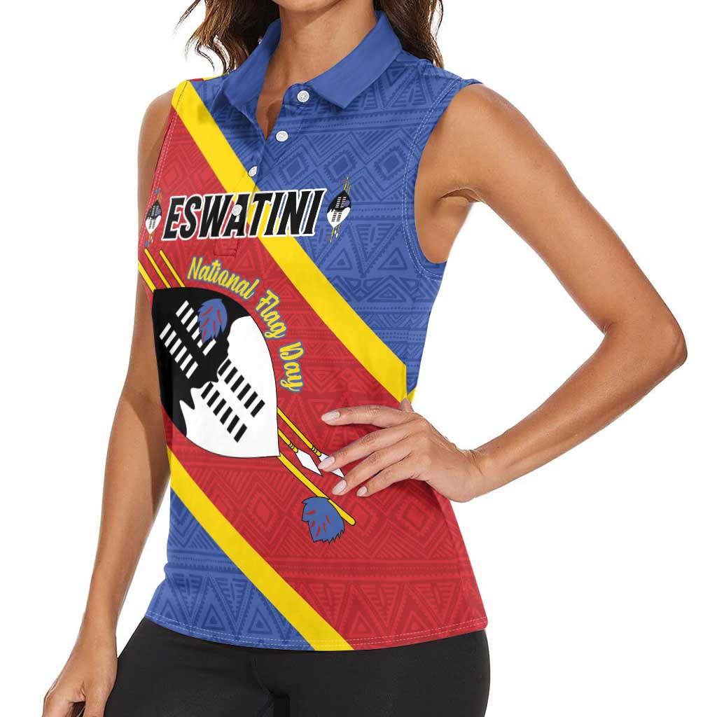 Personalized Eswatini National Flag Day Women Sleeveless Polo Shirt Nguni Shield Flag Style