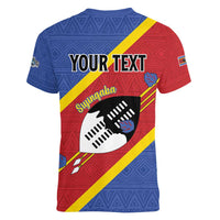 Personalized Eswatini National Flag Day Women V-Neck T-Shirt Nguni Shield Flag Style