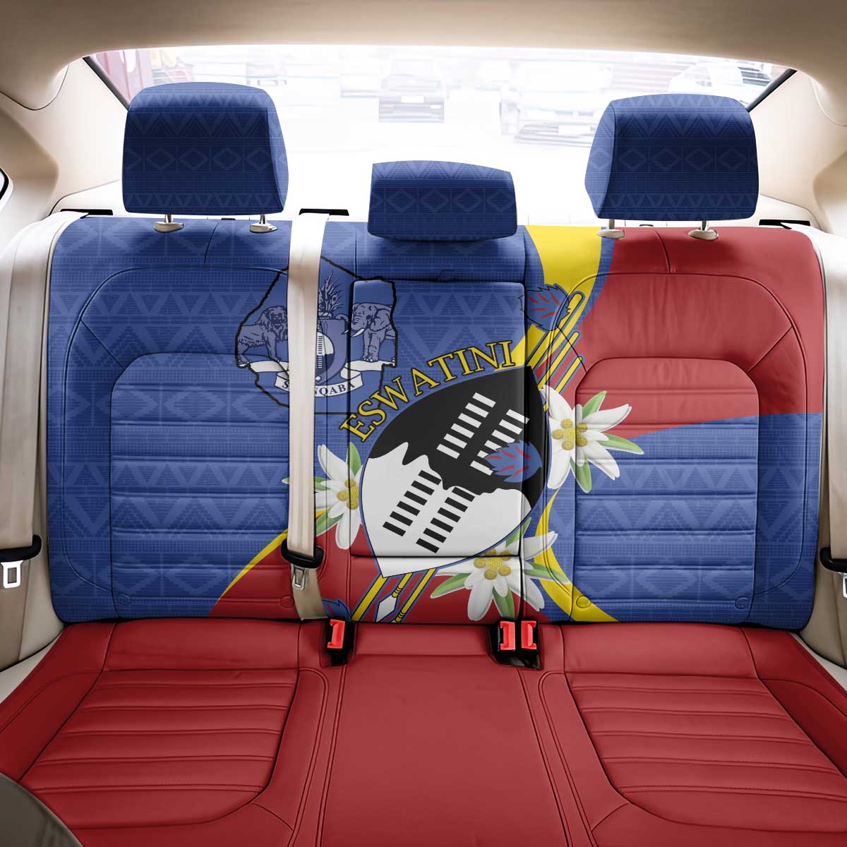 Eswatini Back Car Seat Cover Nguni Shield Edelweiss Flower