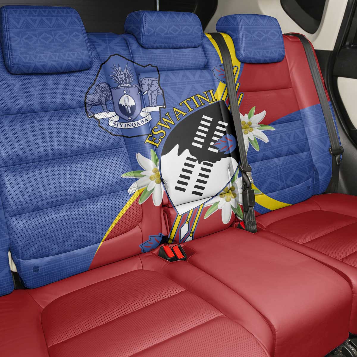 Eswatini Back Car Seat Cover Nguni Shield Edelweiss Flower