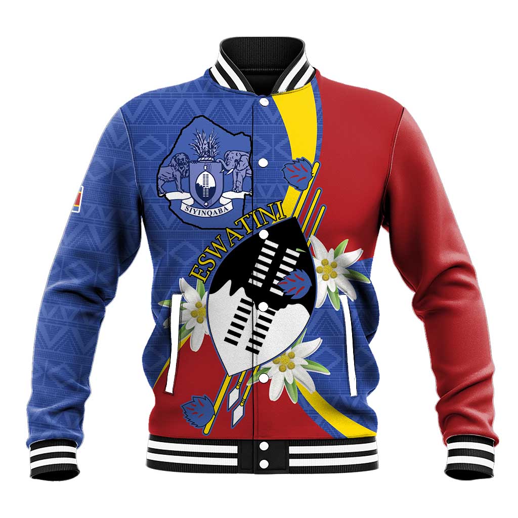 Eswatini Baseball Jacket Nguni Shield Edelweiss Flower