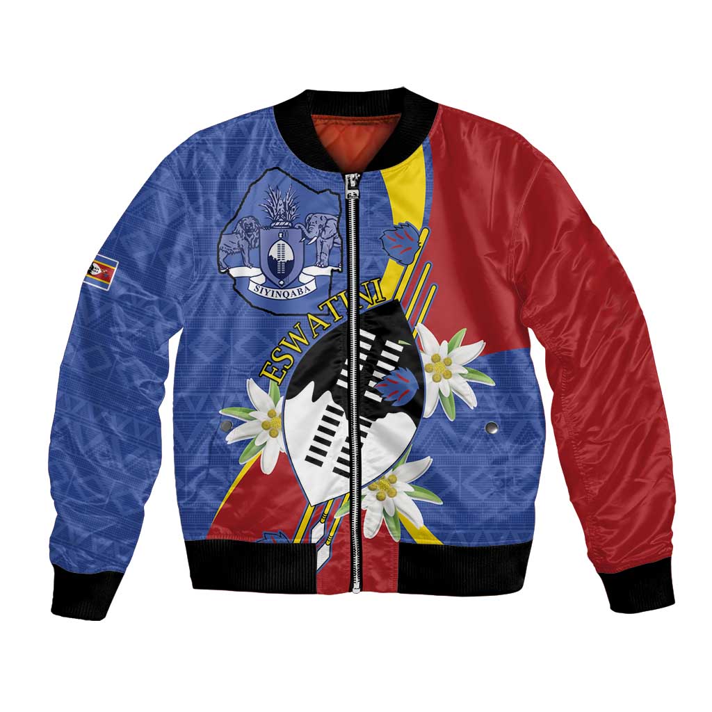Eswatini Bomber Jacket Nguni Shield Edelweiss Flower