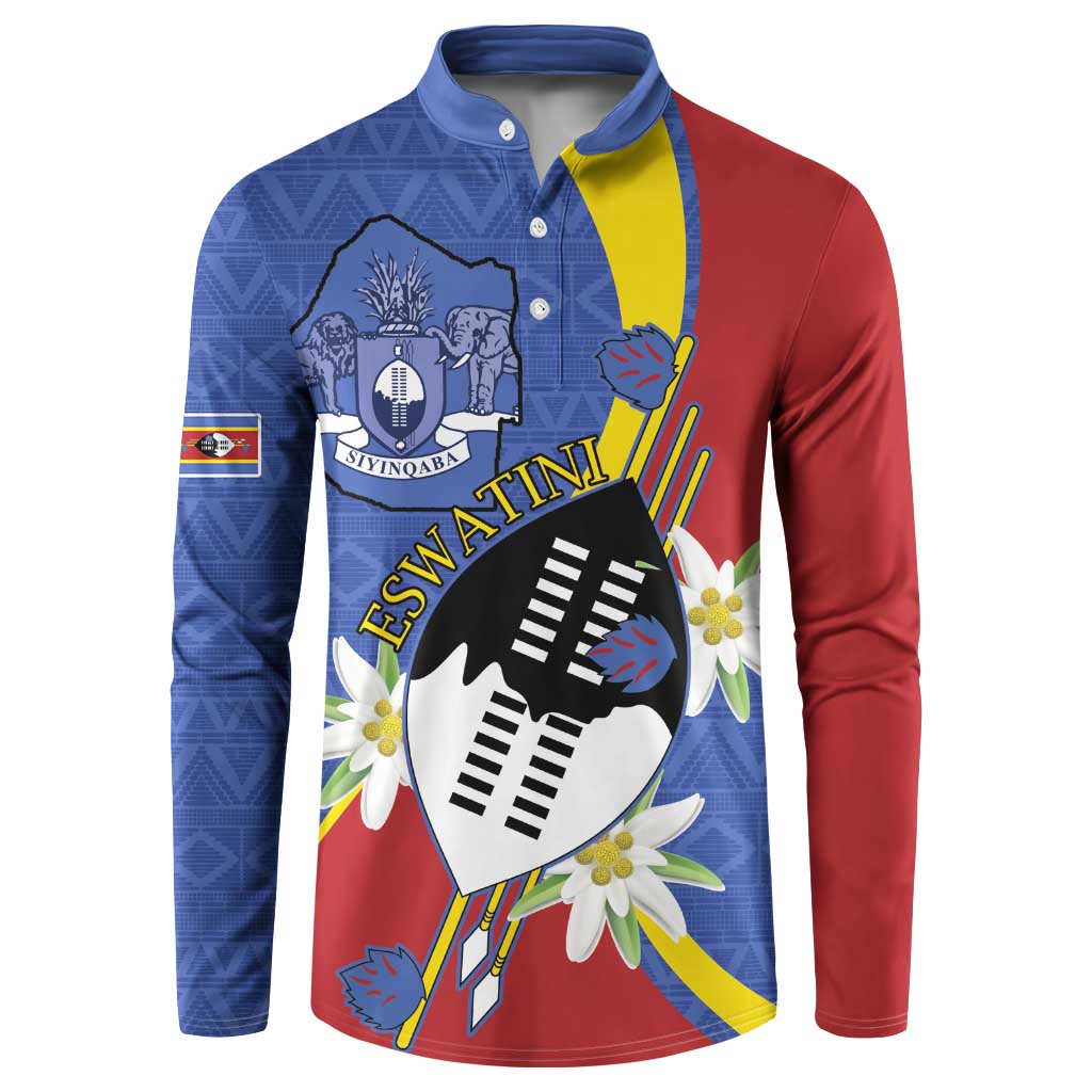 Eswatini Button Sweatshirt Nguni Shield Edelweiss Flower