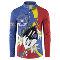 Eswatini Button Sweatshirt Nguni Shield Edelweiss Flower
