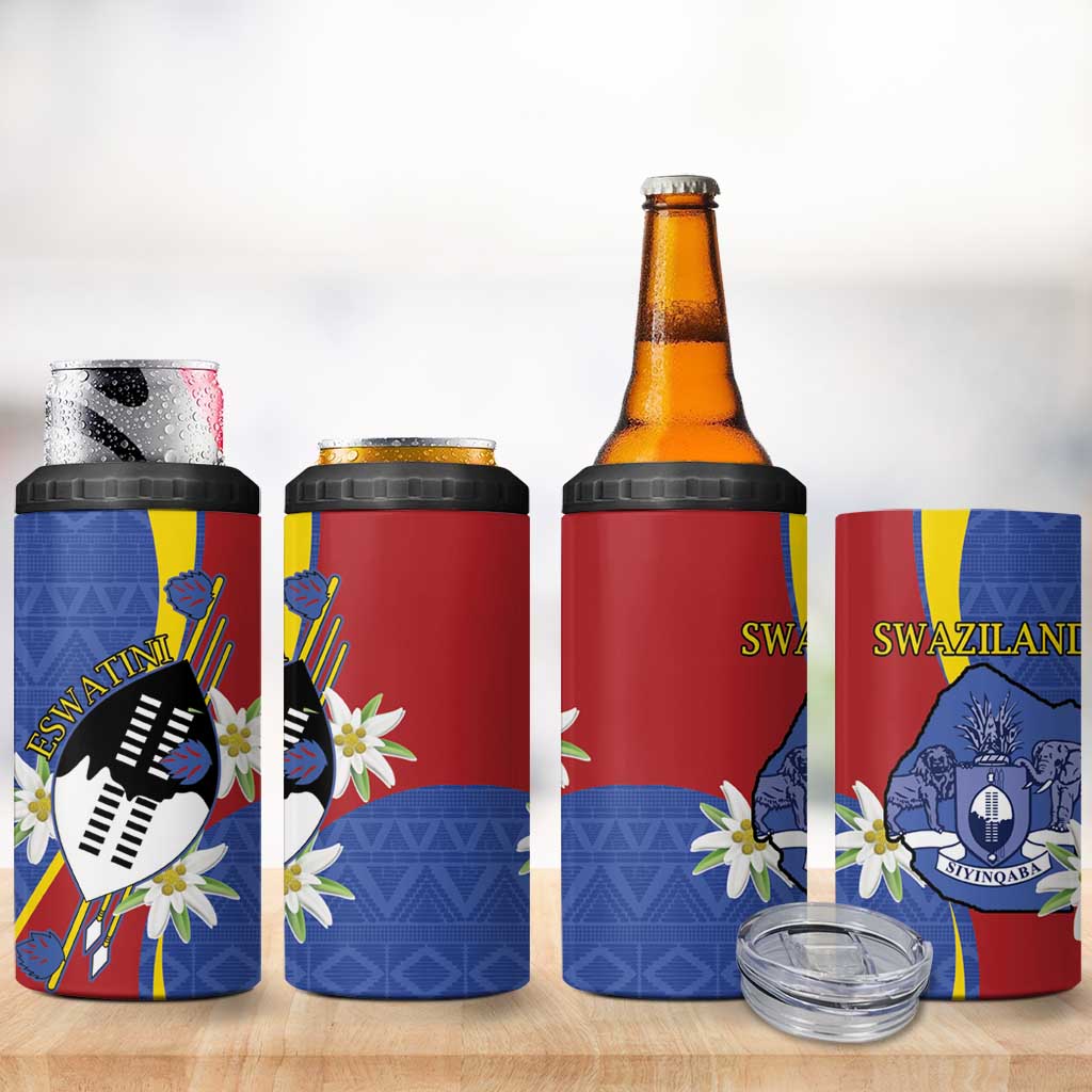 Eswatini 4 in 1 Can Cooler Tumbler Nguni Shield Edelweiss Flower