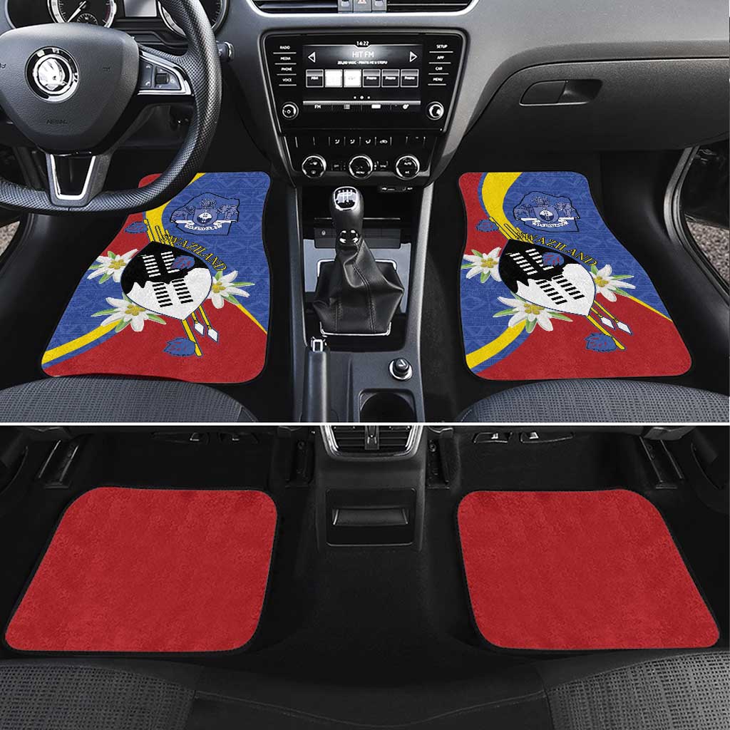 Eswatini Car Mats Nguni Shield Edelweiss Flower