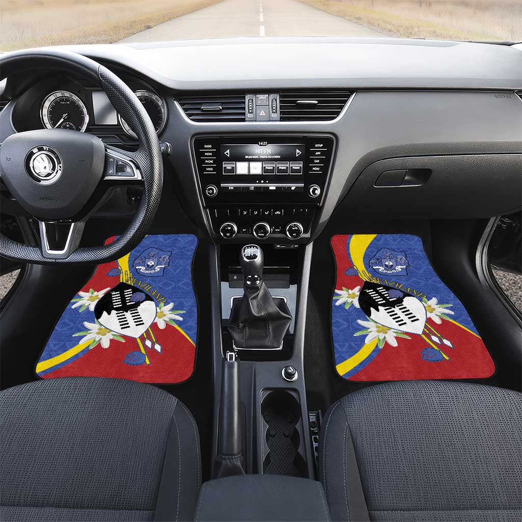 Eswatini Car Mats Nguni Shield Edelweiss Flower