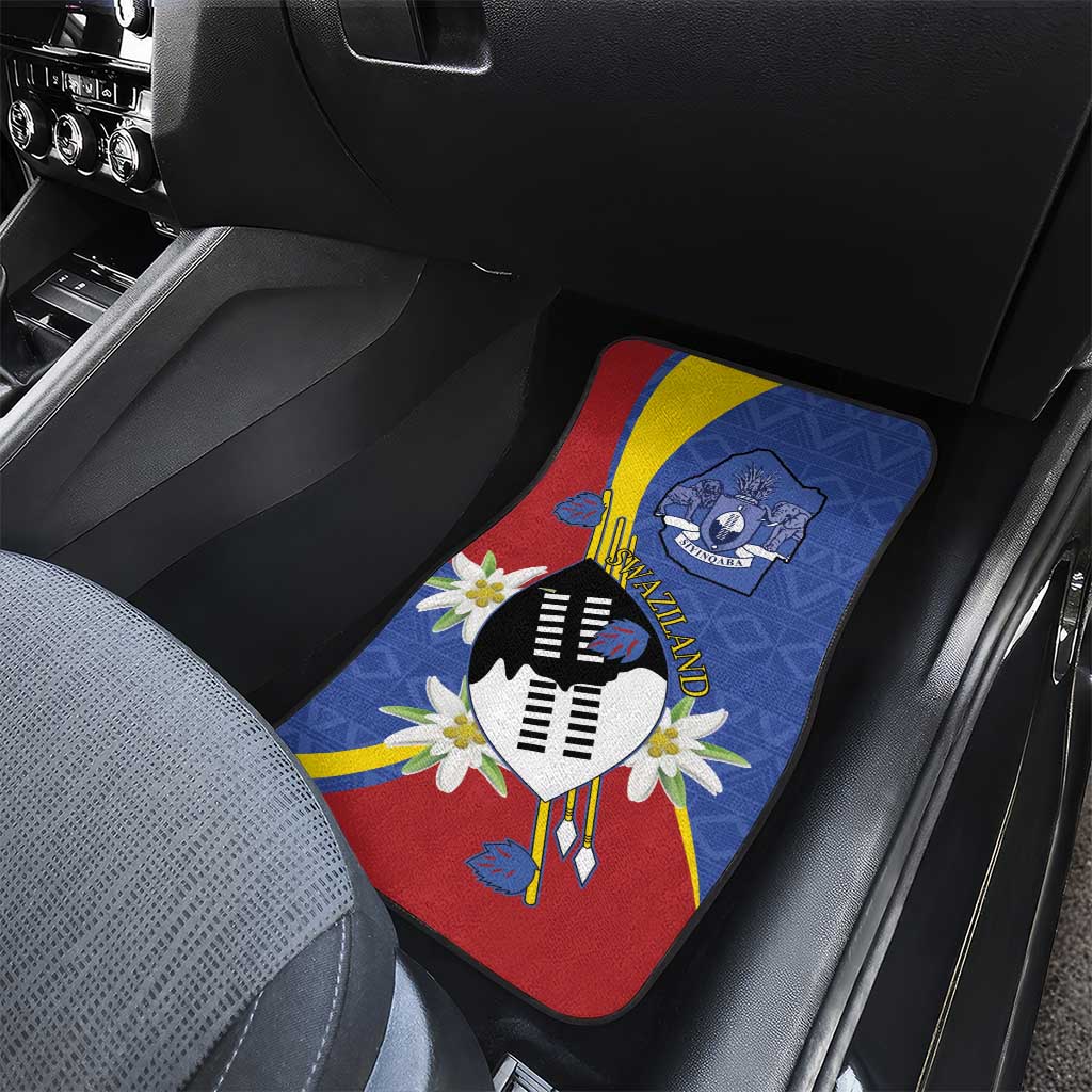 Eswatini Car Mats Nguni Shield Edelweiss Flower