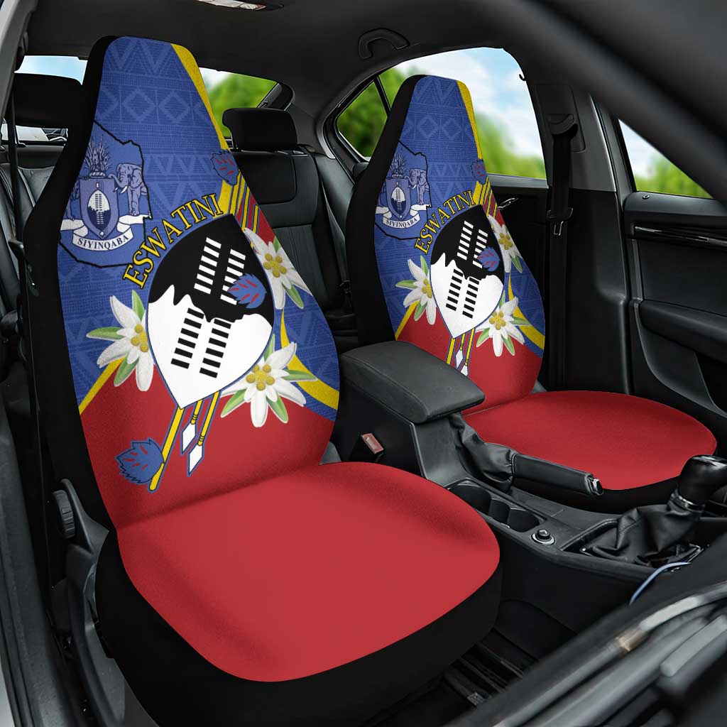 Eswatini Car Seat Cover Nguni Shield Edelweiss Flower