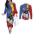Eswatini Couples Matching Off The Shoulder Long Sleeve Dress and Long Sleeve Button Shirt Nguni Shield Edelweiss Flower