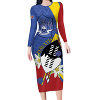 Eswatini Family Matching Long Sleeve Bodycon Dress and Hawaiian Shirt Nguni Shield Edelweiss Flower