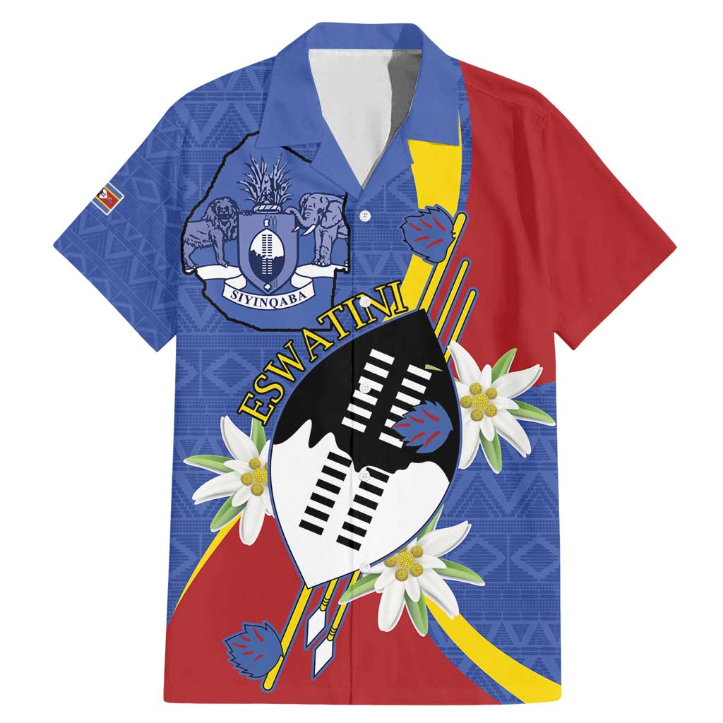 Eswatini Family Matching Mermaid Dress and Hawaiian Shirt Nguni Shield Edelweiss Flower