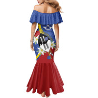 Eswatini Family Matching Mermaid Dress and Hawaiian Shirt Nguni Shield Edelweiss Flower