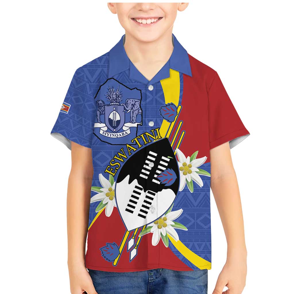 Eswatini Family Matching Mermaid Dress and Hawaiian Shirt Nguni Shield Edelweiss Flower