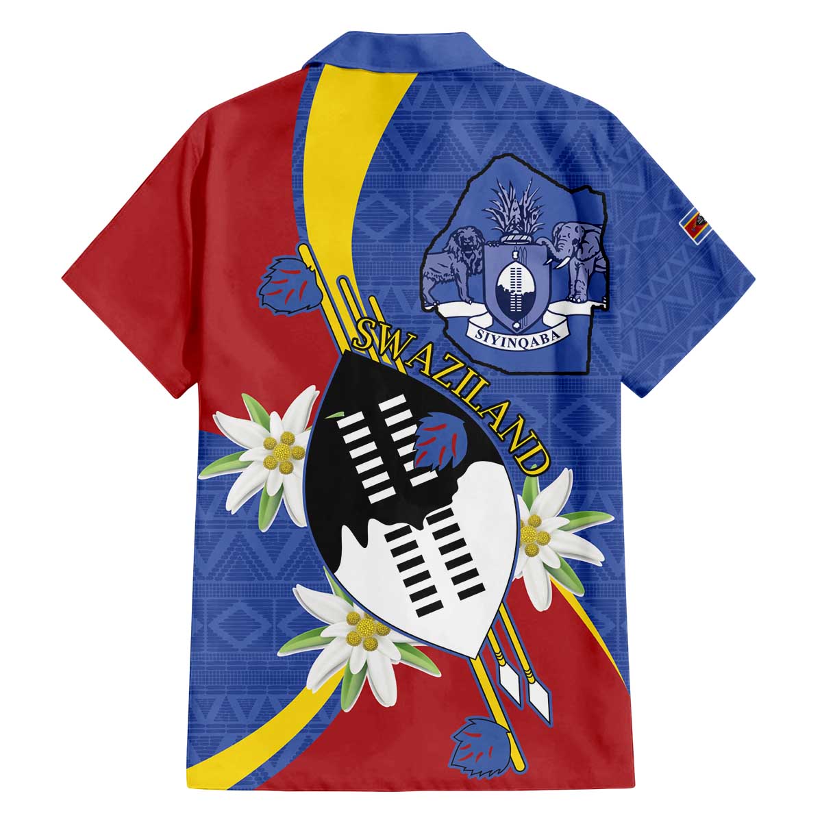 Eswatini Family Matching Off The Shoulder Long Sleeve Dress and Hawaiian Shirt Nguni Shield Edelweiss Flower