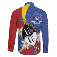 Eswatini Family Matching Off The Shoulder Long Sleeve Dress and Hawaiian Shirt Nguni Shield Edelweiss Flower