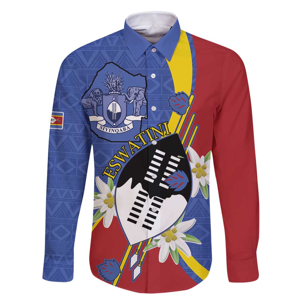 Eswatini Family Matching Puletasi and Hawaiian Shirt Nguni Shield Edelweiss Flower