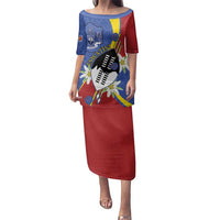 Eswatini Family Matching Puletasi and Hawaiian Shirt Nguni Shield Edelweiss Flower