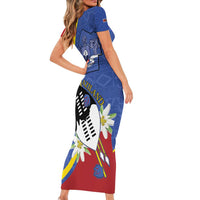 Eswatini Family Matching Short Sleeve Bodycon Dress and Hawaiian Shirt Nguni Shield Edelweiss Flower