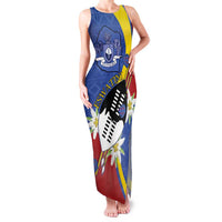 Eswatini Family Matching Tank Maxi Dress and Hawaiian Shirt Nguni Shield Edelweiss Flower