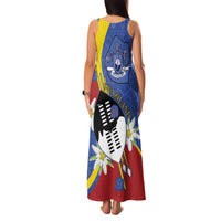 Eswatini Family Matching Tank Maxi Dress and Hawaiian Shirt Nguni Shield Edelweiss Flower