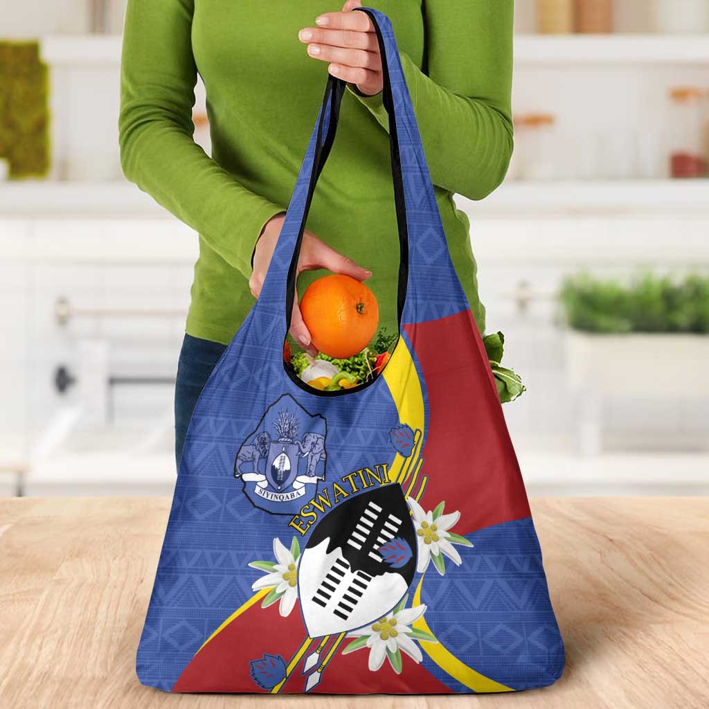 Eswatini Grocery Bag Nguni Shield Edelweiss Flower